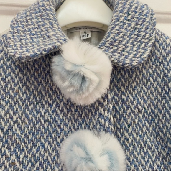 NWT Novelli brand, made in Italy Blue and White Wool Coat with Rabbit fur accent - Picture 4 of 10